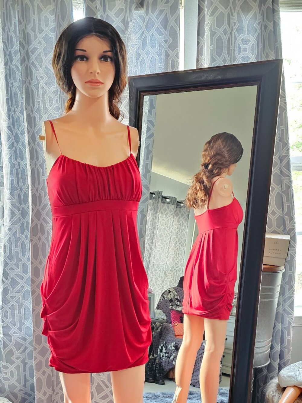 Ruby Rox Y2K Red Ruched Bubble‑Hem Babydoll Cocktail Mini Dress – Size M